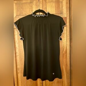 Adrianne Vittadini Women’s Chic Sz S Black Flowy Top W/ White Embroidery